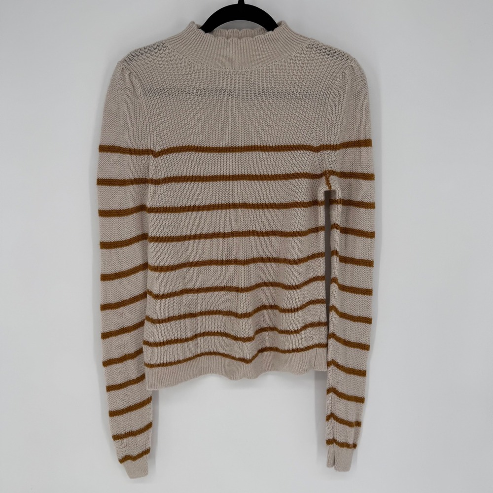 GARNET HILL AMELIE WOOL & LINEN MOCK-NECK SWEATER MEDIUM KNIT SCALLOPED NECK
